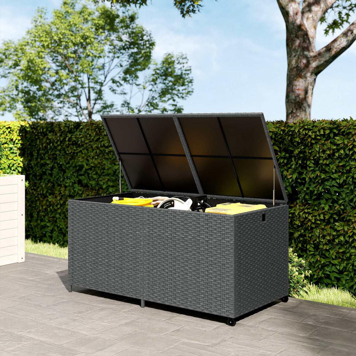 162-Gallon Rattan Deck Box with Wheels