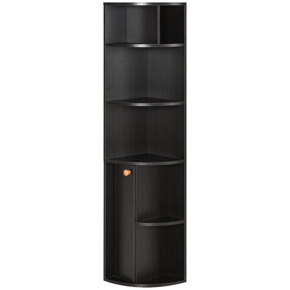 5-Tier Corner Bookcase with Cabinet - Black