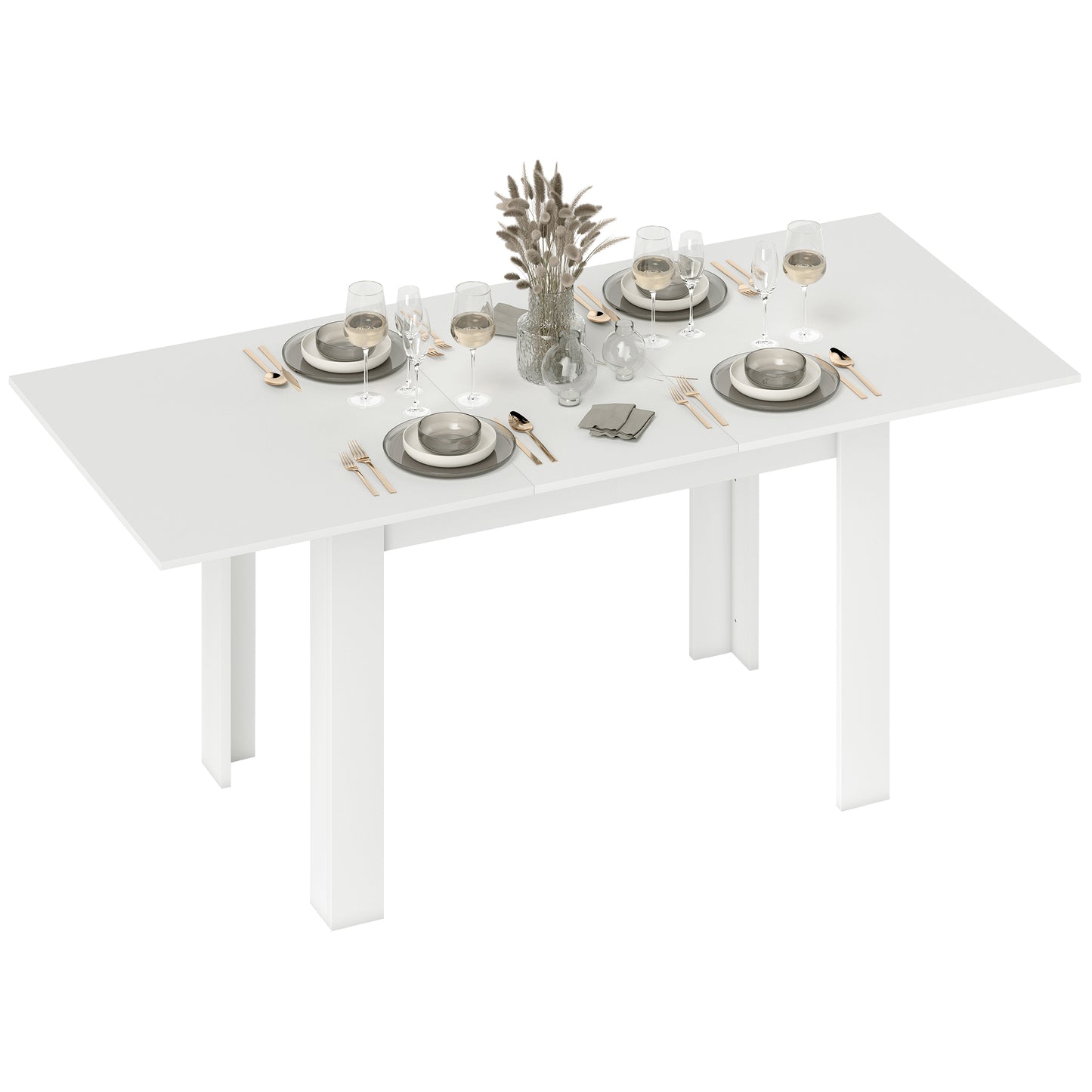 Modern Extendable Dining Table, 55.1 x 31.5 in, for 6-8 People, Expandable Dining Table for Kitchen, White