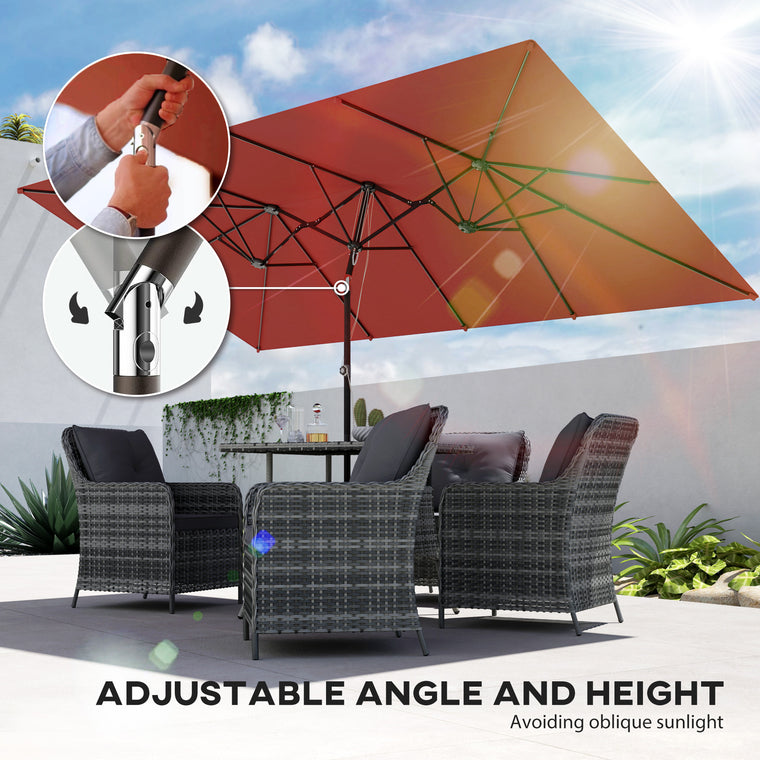 Wine Red Double-Sided Umbrella with Tilt & 12 Ribs