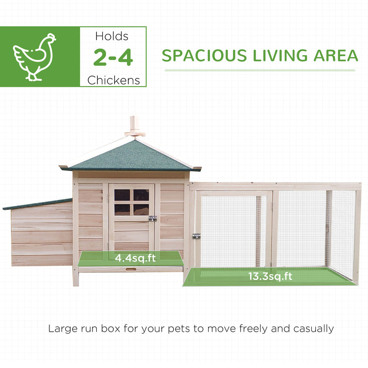 77" Natural Chicken Coop with Nesting Box & Run