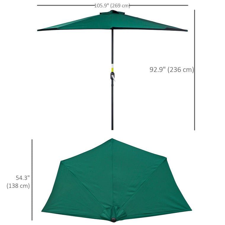 9ft Dark Green Half Round Table Umbrella with Crank Mechanism
