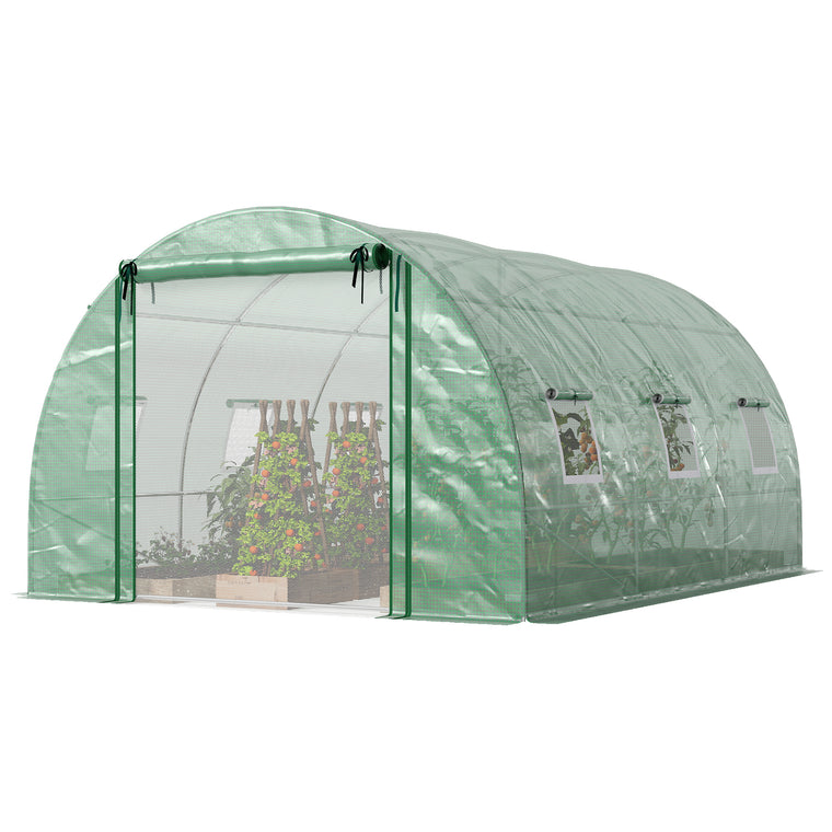 13' x 9.8' x 6.6' Green Tunnel Greenhouse with Mesh Windows