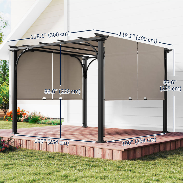 10' x 10' Beige Steel Pergola with Canopy Sun Shelter