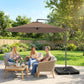9.6ft Offset Patio Umbrella Garden Hanging Parasol Banana Cantilever Umbrella with Base, Crank, Coffee