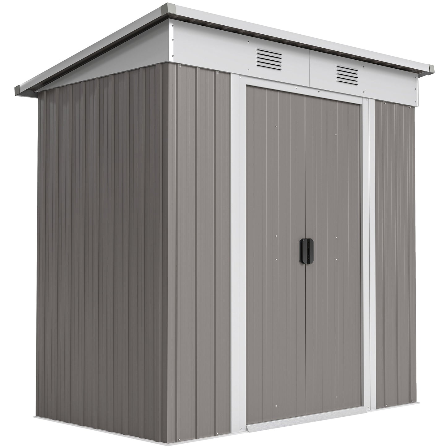 6' x 4' Outdoor Storage Shed, Metal Garden Tool Storage House Organizer with Lockable Sliding Doors and Vents for Backyard Patio Lawn, Light Grey