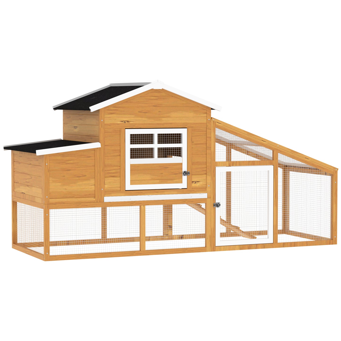 79" Wooden Chicken Coop, Outdoor Hen House, Poultry Habitat with Removable Tray, Nesting Box, Run, Ramp, Brown