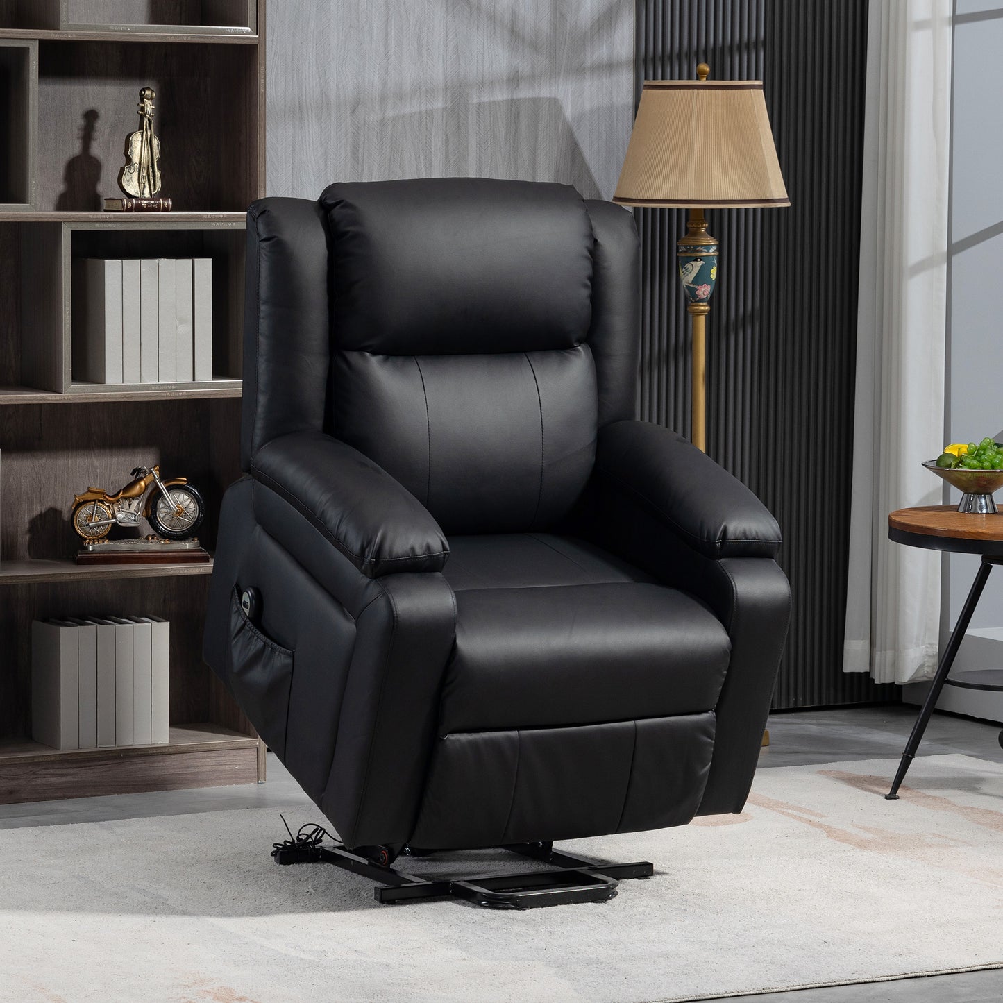 Lift Chair for Seniors, PU Leather Upholstered Electric Recliner Chair with Remote, Side Pockets, Quick Assembly, Black