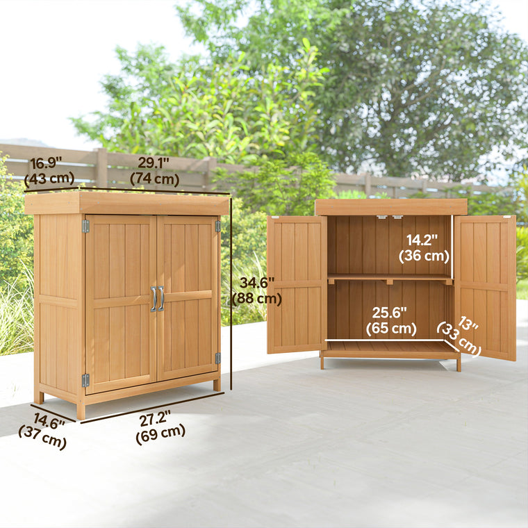 Wood Garden Shed with Double Doors and Tiered Shelves