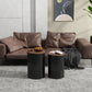 Round Side Table Set of 2, Nesting Coffee Tables w/ Wooden Lid, Metal Frame and Hidden Storage Space for Bedroom, Black