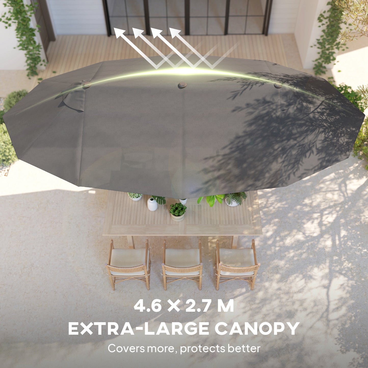 15' Double-Sided Patio Umbrella Parasol Sun Shelter Canopy Shade Grey