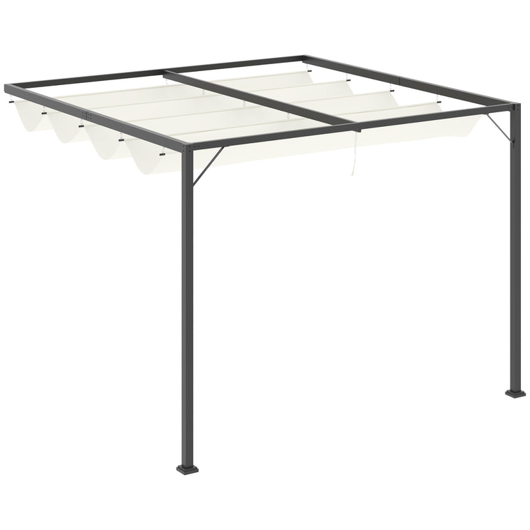 10' x 10' Cream White Metal Pergola with Retractable Canopy