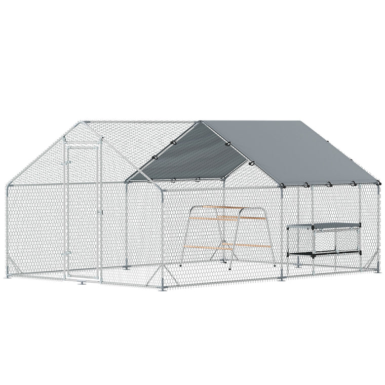 Metal Chicken Coop Run with Nesting Box & Roosting Bars