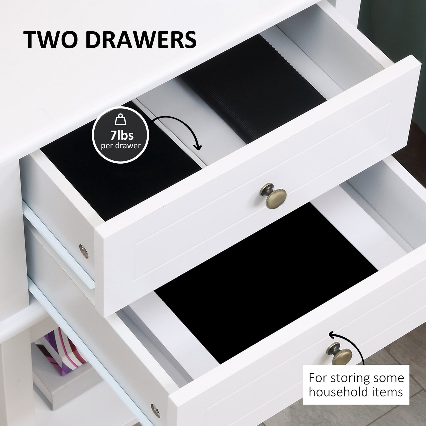 Modern Sofa Side Table, Accent End Table with Drawers and Storage Shelf, Nightstand for Bedroom Living Room, White