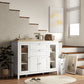Buffet Cabinet Sideboard with 2 Drawers, 3 Storage Cabinets, Glass Doors and Adjustable Shelves, White