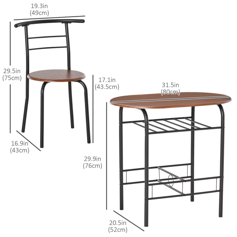 31.5" Dining Table Set for 2 with Shelf