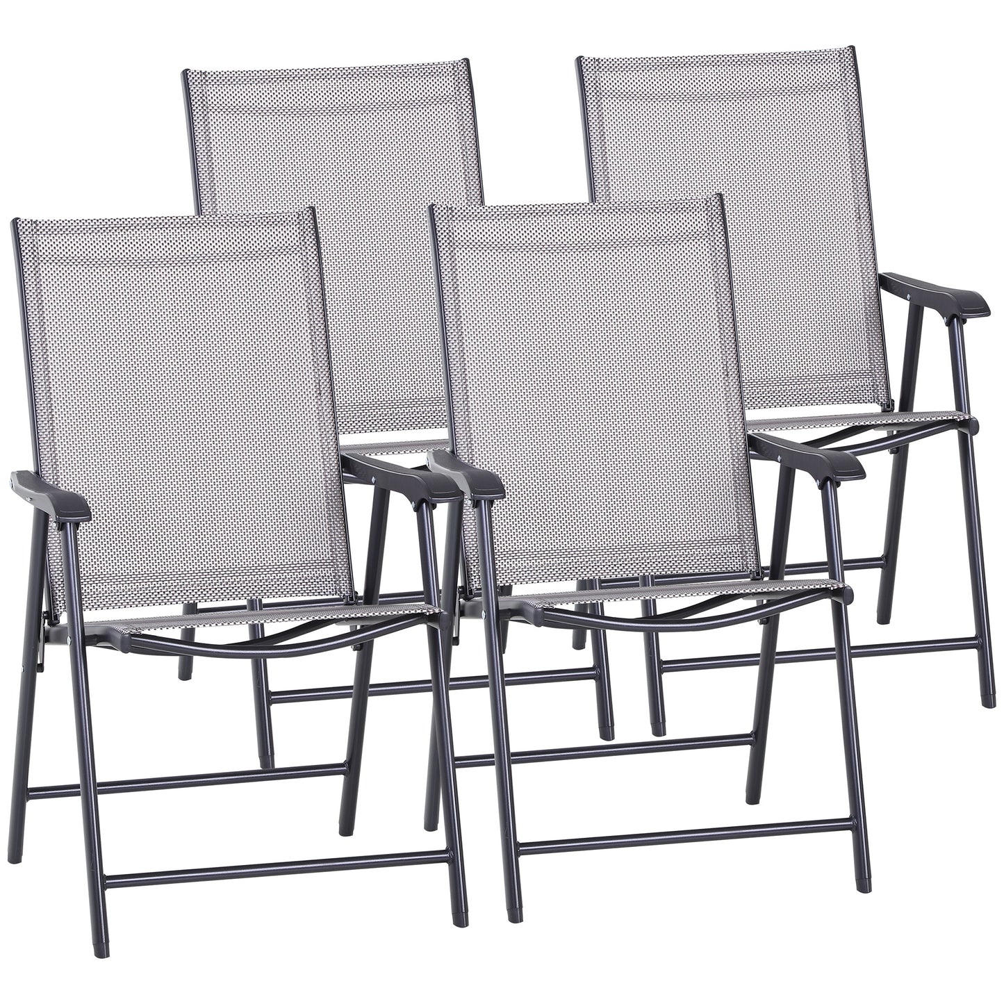 4-Piece Folding Chair Set for Relaxing on Patio Balcony Garden, Comfortable Outdoor Furniture with Armrests, Grey