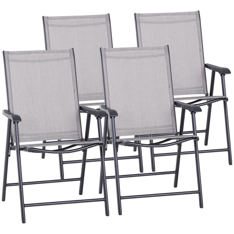 Grey 4-Piece Folding Chair Set with Armrests
