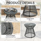 Round End Table, Rattan Side Table, Hollow Drum Design Coffee Table w/ Glass Top for Patio, Garden, Balcony, Dark Grey