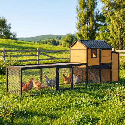 134" Large Wooden Chicken House with Slide-Out Tray & Ramp