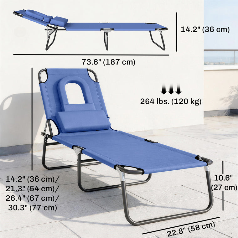 Blue Folding Chaise Lounge with Face Hole and Pillow