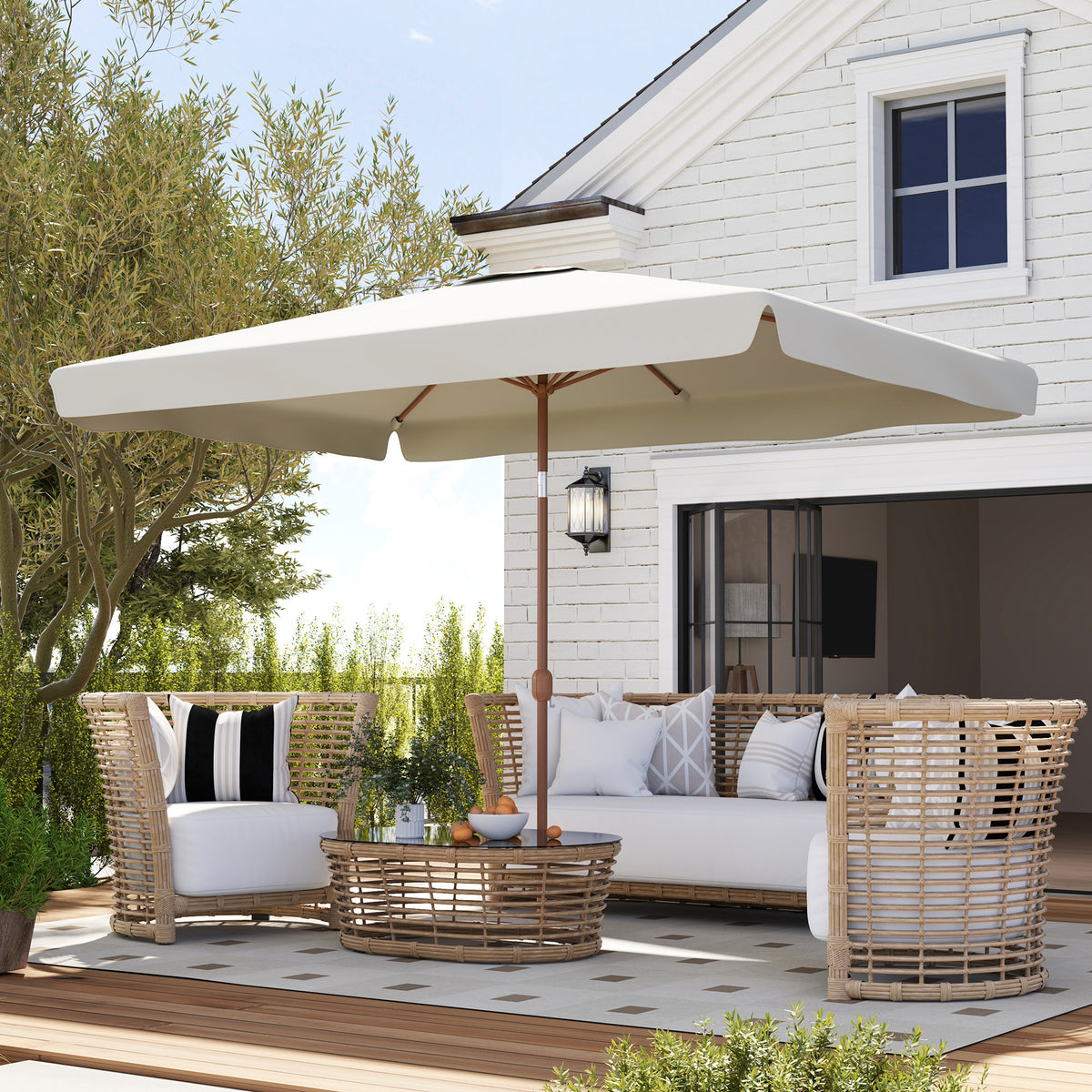 Patio Umbrella 118.1" x 78.7" Outdoor Parasol UV50+ Protection in White
