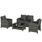 4-Piece Outdoor Wicker Patio Furniture Conversation Set, Includes Loveseat, Chairs and 2-Tier Table with Cushions, Modern Rattan Sofa Set for Backyard, Dark Grey