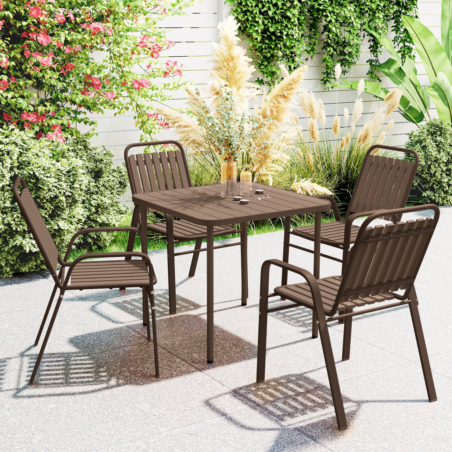 Stackable Outdoor Dining Chairs Set of 4, for Patio, Balcony, Deck, Garden, Dark Brown