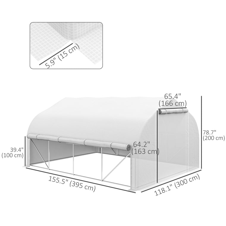 13' x 9.8' White Polytunnel Greenhouse with Mesh Windows