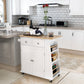 Rolling Kitchen Island Trolley Storage Cart with Rubber Wood Top, 3-Tier Spice Rack, Towel Rack Home Kitchen Carts, White