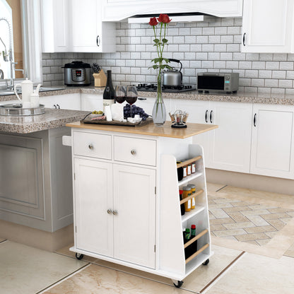 Rolling Kitchen Island Cart with Spice Rack - White