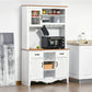 71" Kitchen Buffet with Hutch, Farmhouse Style Storage Cupboard with Utility Drawer, 3 Door Cabinets and 5-tier Shelves, White