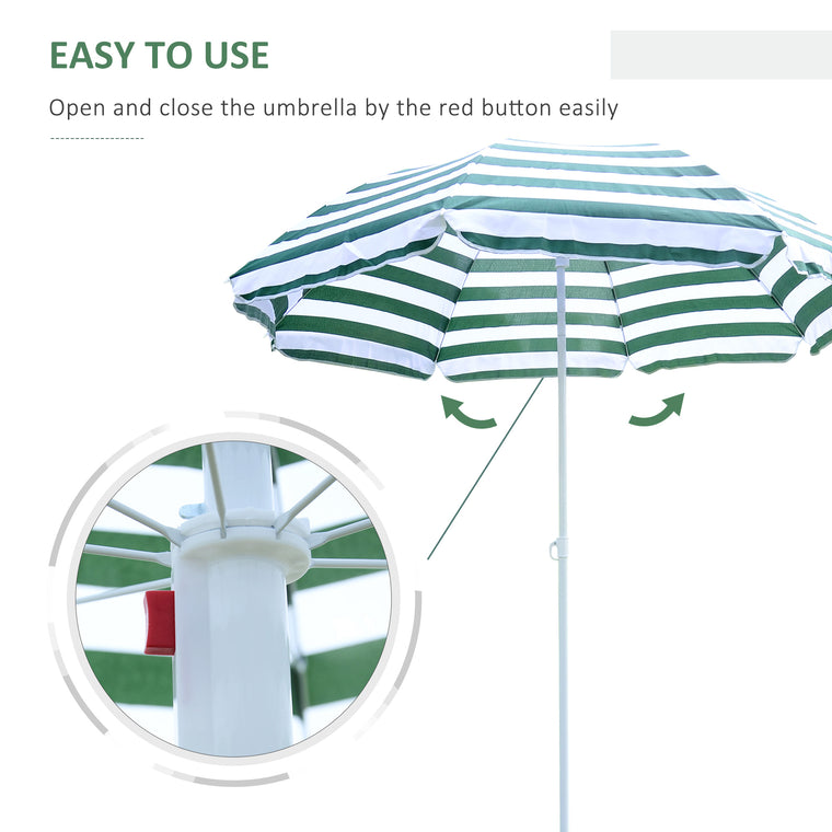 6FT Striped Green Round Beach Umbrella with Tilt Mechanism