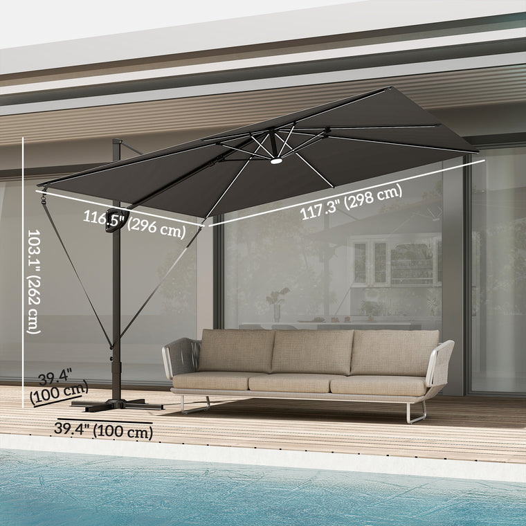 10' x 9.7' Dark Grey Offset Cantilever Umbrella with Lights