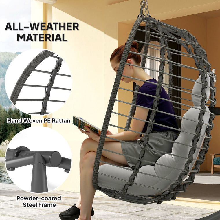 Wicker Rattan Hanging Egg Chair with Cushion and Headrest
