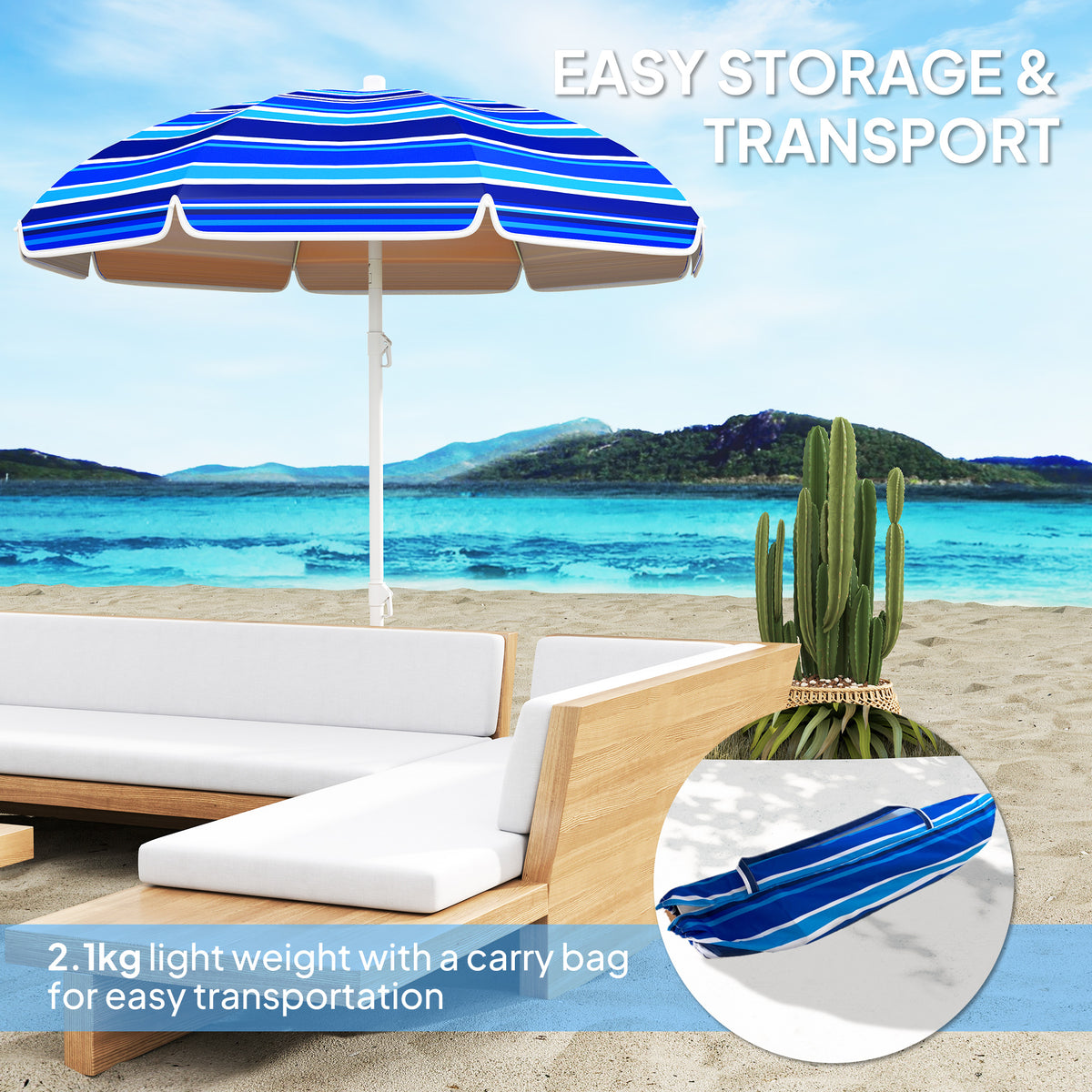 70.9" Multicolor Portable Beach Umbrella with UV50+ Ruffle & Tilt