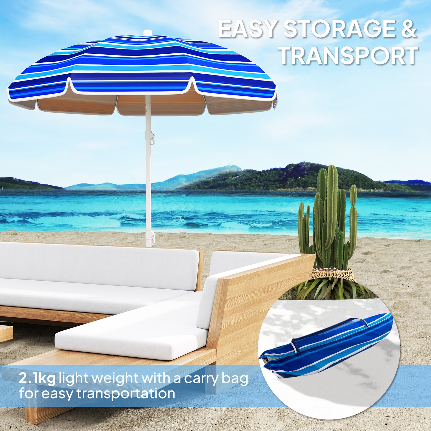 70.9" Multicolor Portable Beach Umbrella with UV50+ Ruffle & Tilt