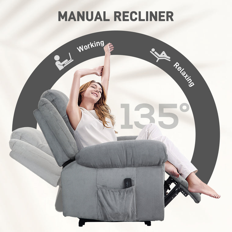 Manual Massage Recliner with Side Pockets - Grey
