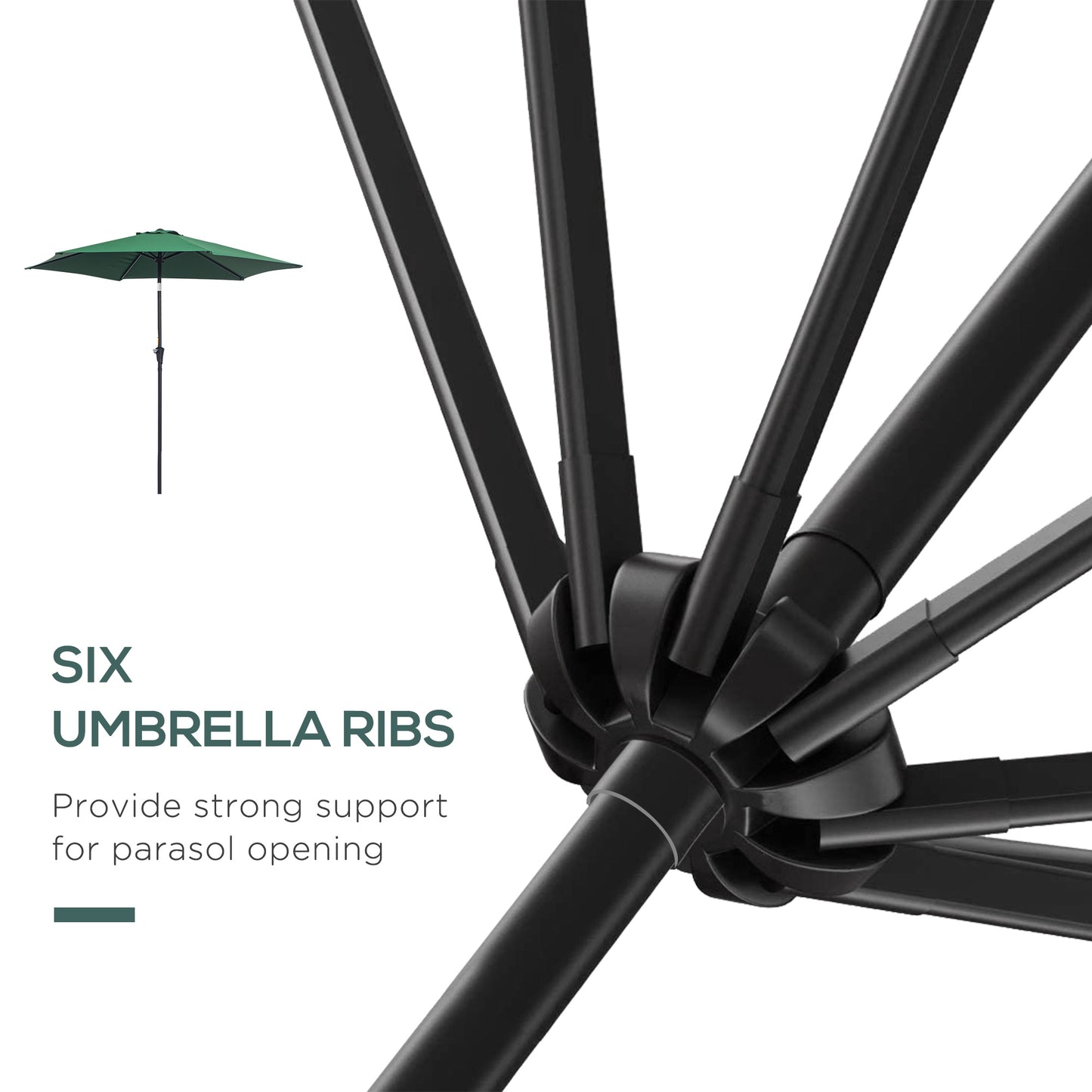 8.5FT Patio Umbrella, Round Garden Parasol with 6 Ribs, Market Sunshade Tilt Canopy w/ Crank Handle for Outdoor, Green