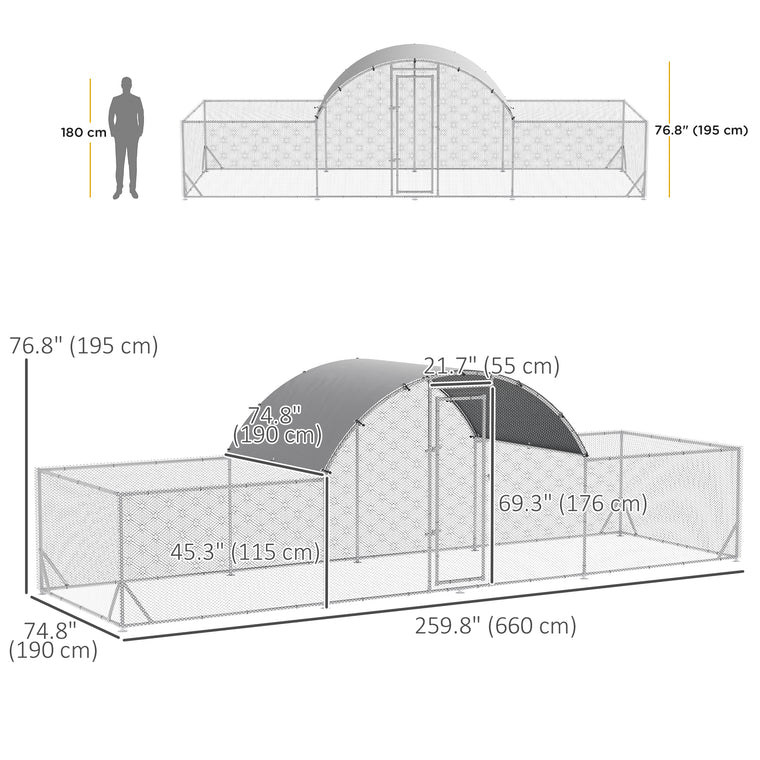 21.7' x 6.2' Metal Chicken Run with Waterproof and Anti-UV Cover