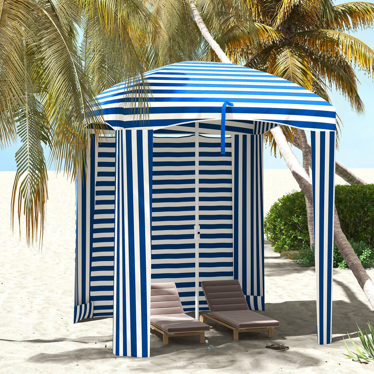 70.1" x 70.1" Blue White Stripe Cabana Umbrella with Walls