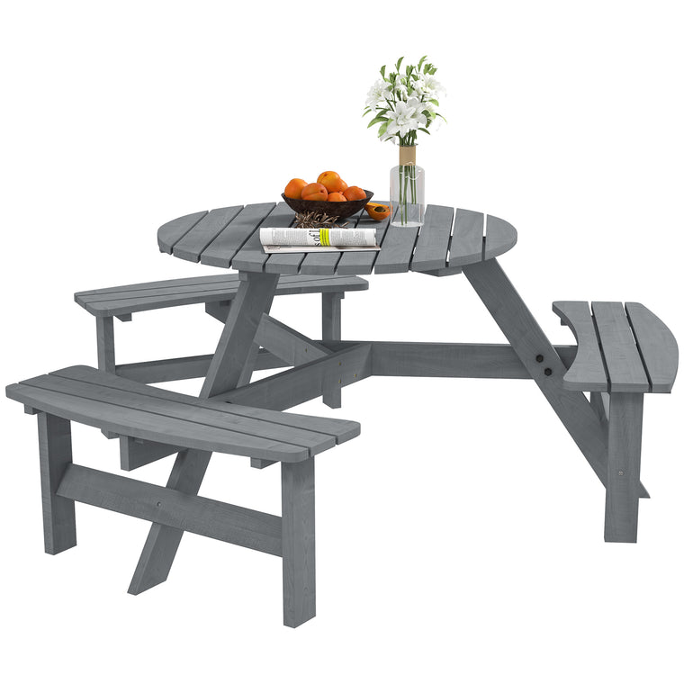 6-Person Round Picnic Table with 3 Built-In Benches