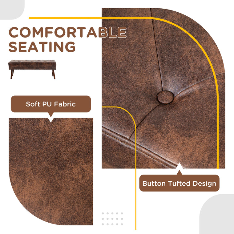 Tufted PU Leather End-of-Bed Bench - Brown