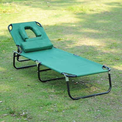 Folding Beach Lounger with Face Hole & 3-Position Backrest