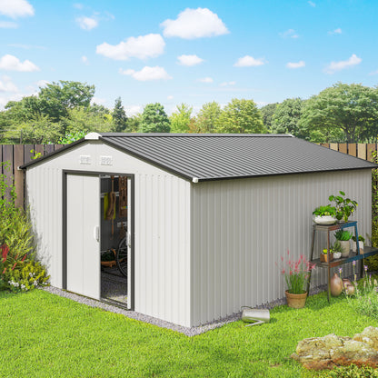 11' x 13' Metal Garden Shed with Double Doors and Foundation Kit