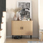35.4" Sideboard Buffet Cabinet with Storage, Nordic Coffee Bar Cabinet with Slatted Tambour Doors and Metal Legs, Oak