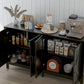 Sideboard Buffet, Storage Cabinet with Barn Door and Adjustable Shelf, TV Stand for TVs up to 65 Inches, Black Oak