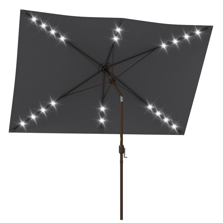 6.5x10ft Dark Grey Aluminum Market Parasol with Solar LEDs