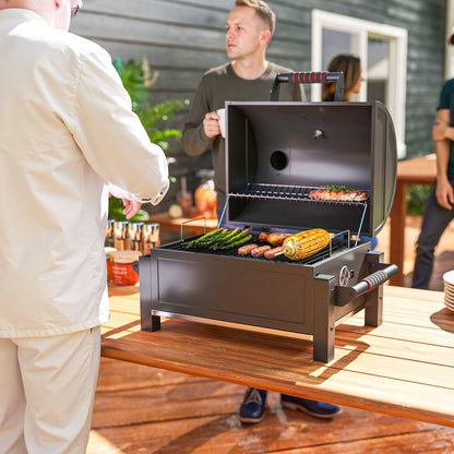 Black Tabletop Charcoal Smoker with Ash Catcher