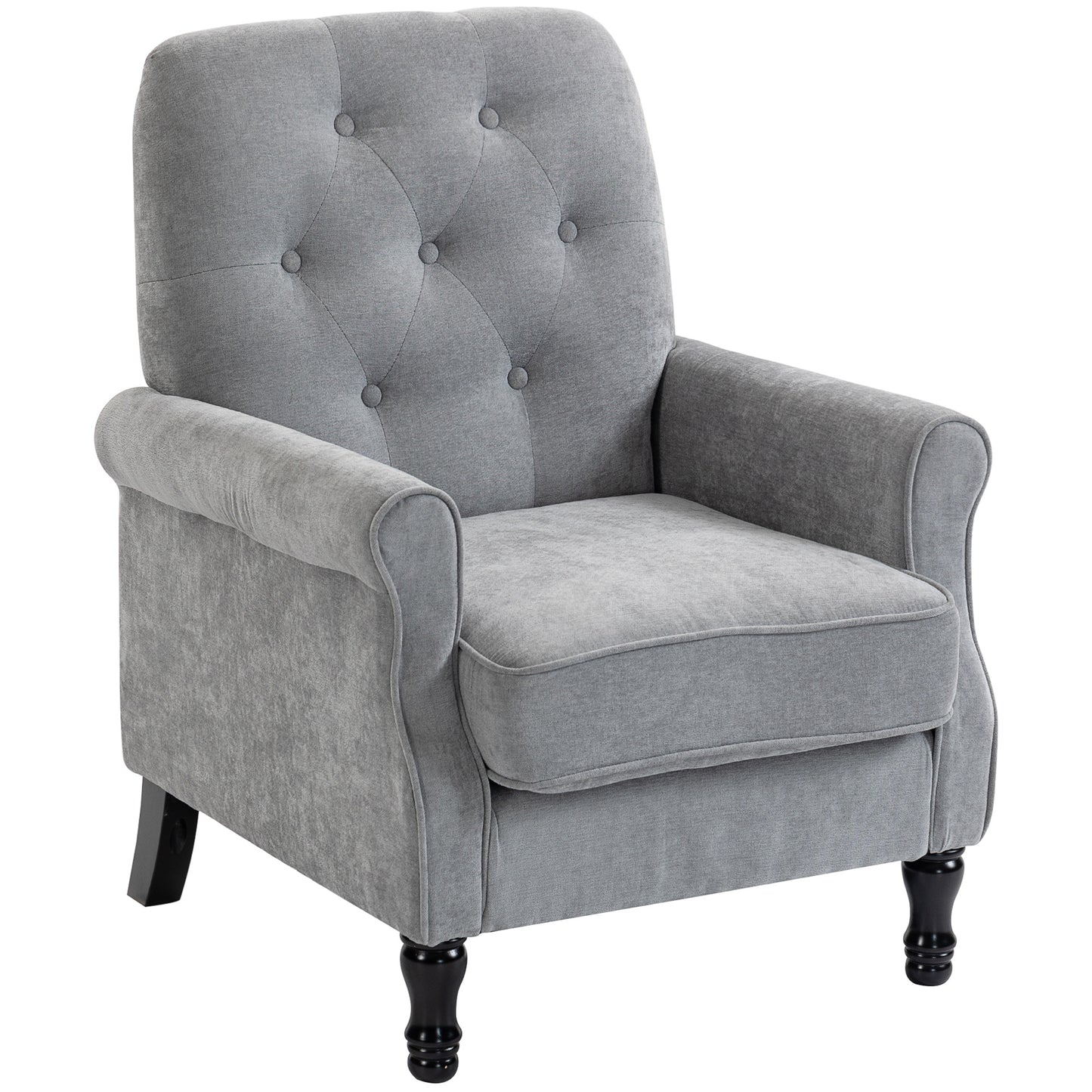 Accent Chair, Mid-Century Modern Armchair with Thick Padded Seat, Spring Cushion, Solid Wood Legs, Grey